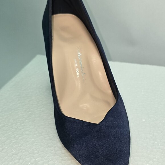 Antonia Saint NY Sweetheart Block Heel Navy Satin "Wedding" Shoes-8B - Picture 3 of 5